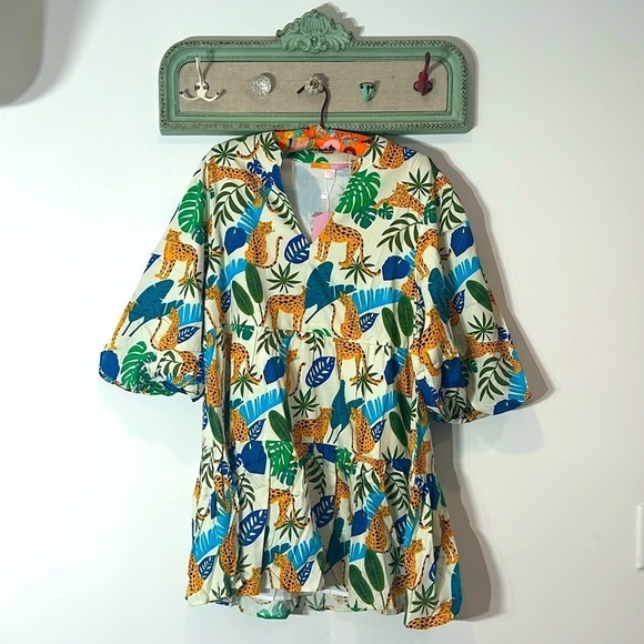 Brand new BRITTON COURT HATTIE DRESS IN TROPICAL LEAVES cheetah print mini XL - Picture 2 of 8